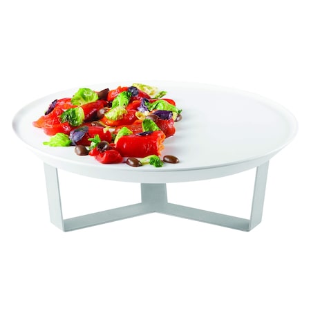 Rosseto Serving Solutions Forme' Melamine Round White Tray with Three Leg 4 Silver Riser, 1 EA SM276